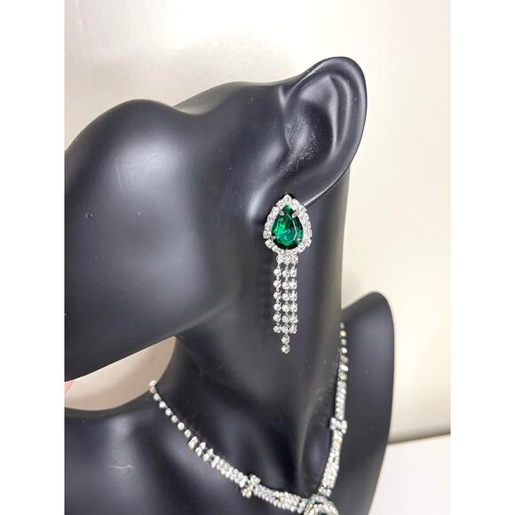 New Necklace Earrings Green Clear Rhinestone Fashion Jewelry Set F024 - Picture 3 of 9